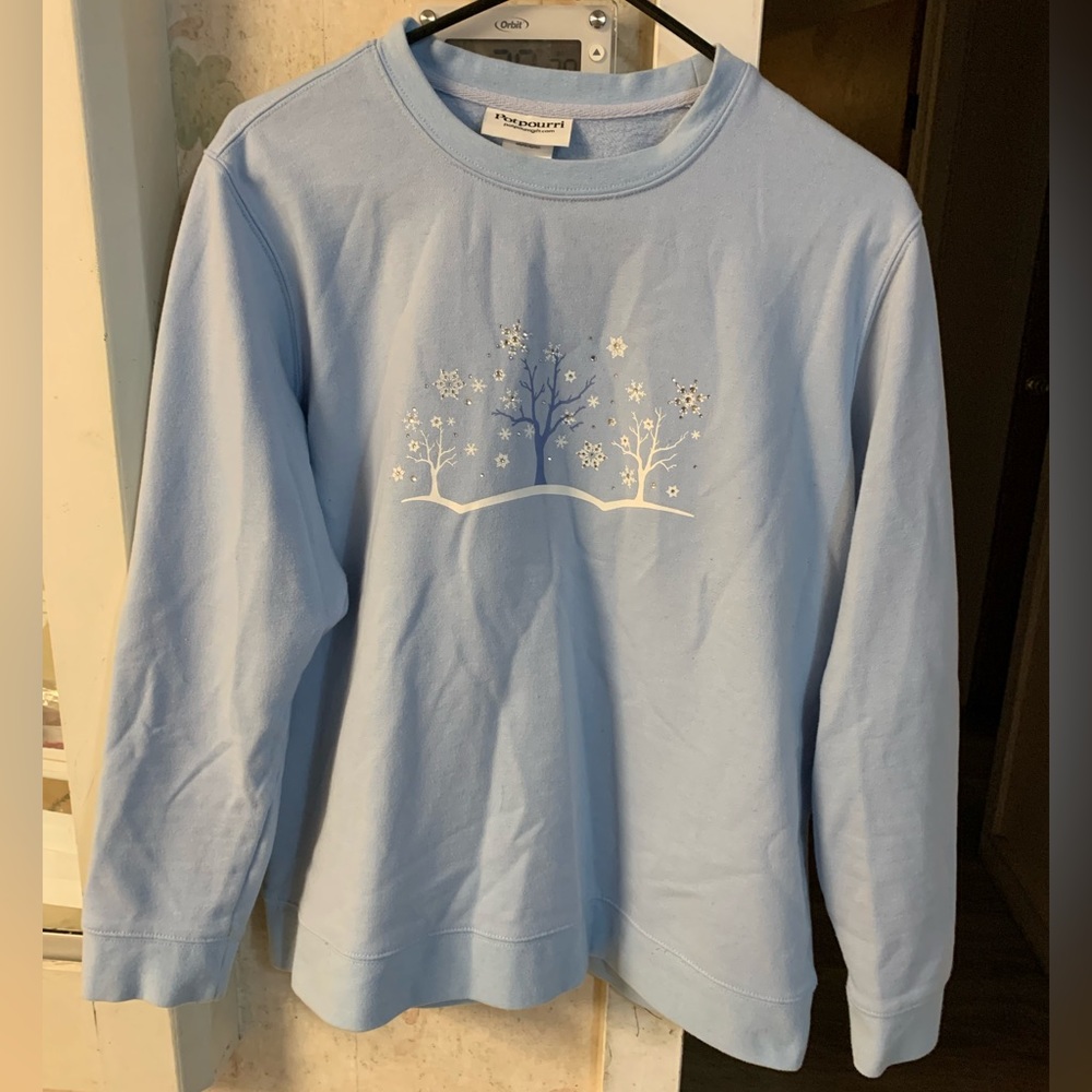 Potpourri Crystal Snowflake Trees Sweatshirt Sweater Long Sleeve Top Large EUC